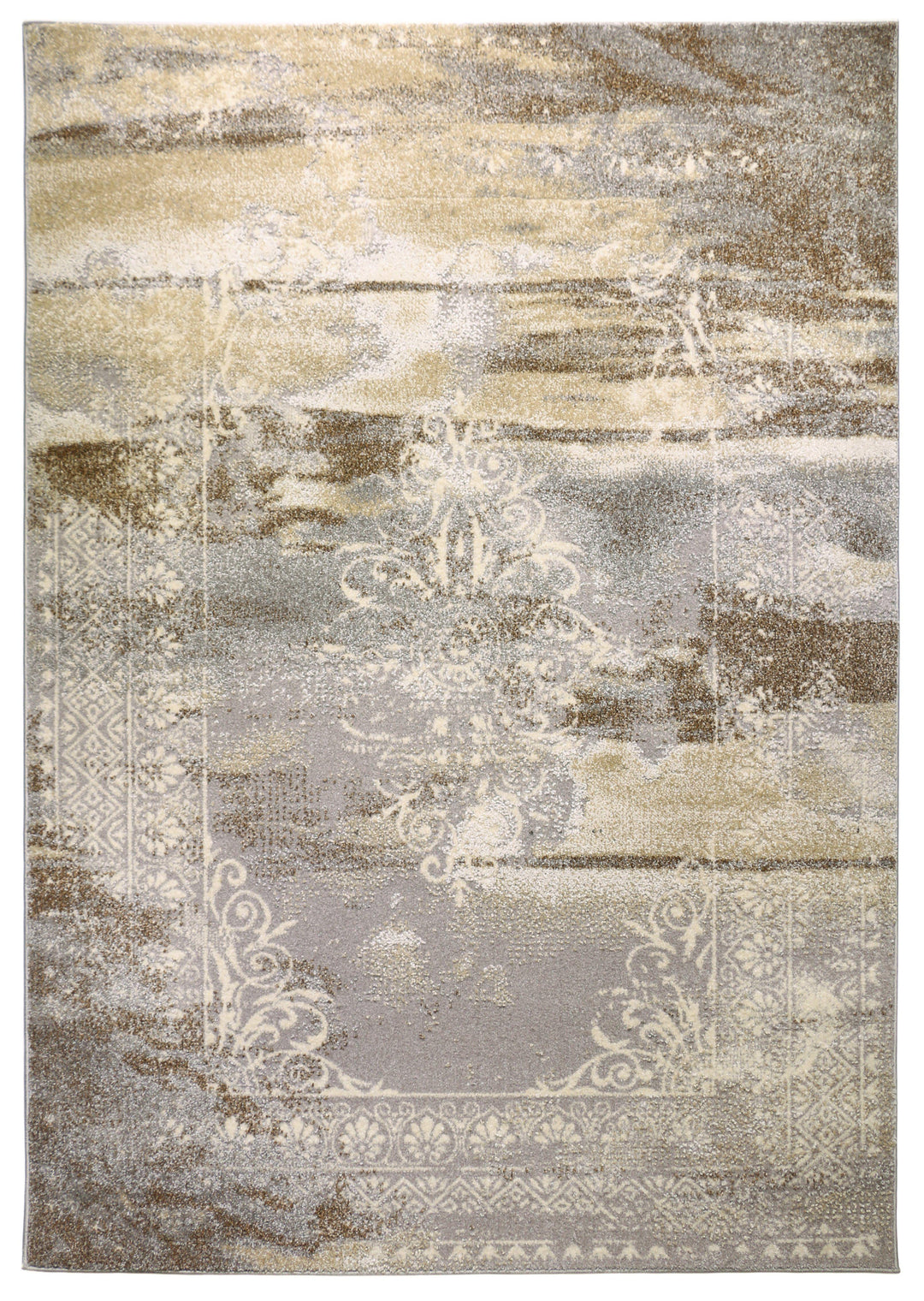 Allure 15 Rug overall view light grey base beige cream brown traditional medallion