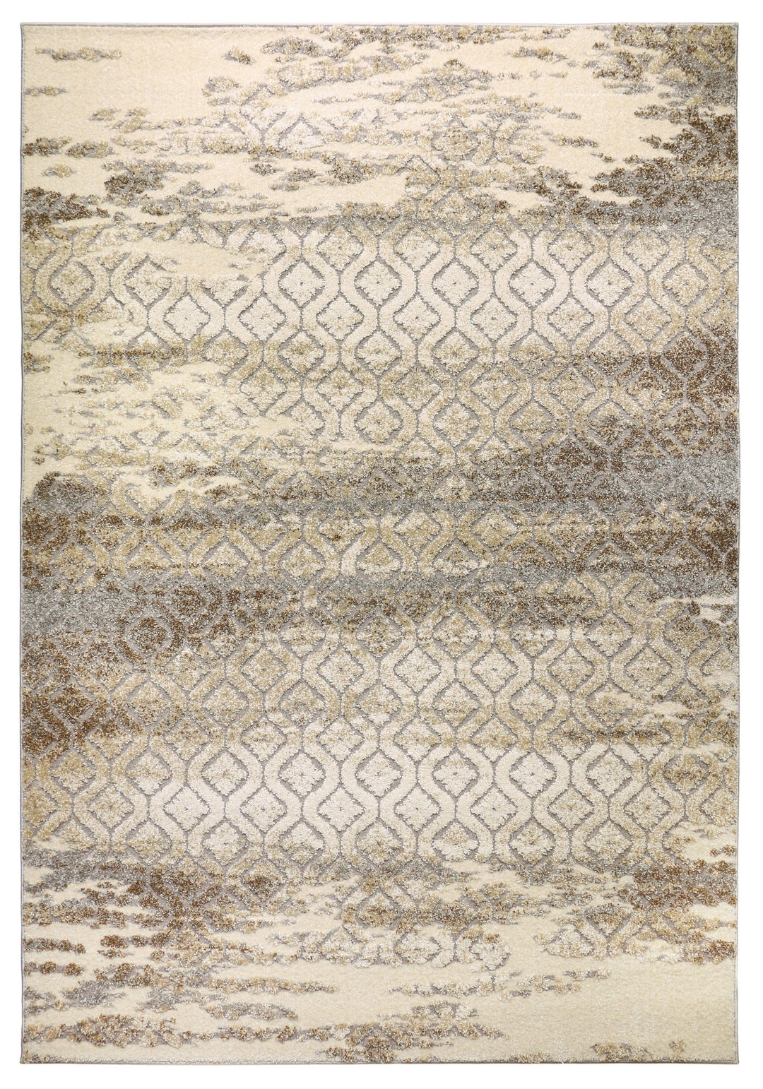 Allure 7 Rug overall view traditional trellis pattern worn light grey cream brown texture