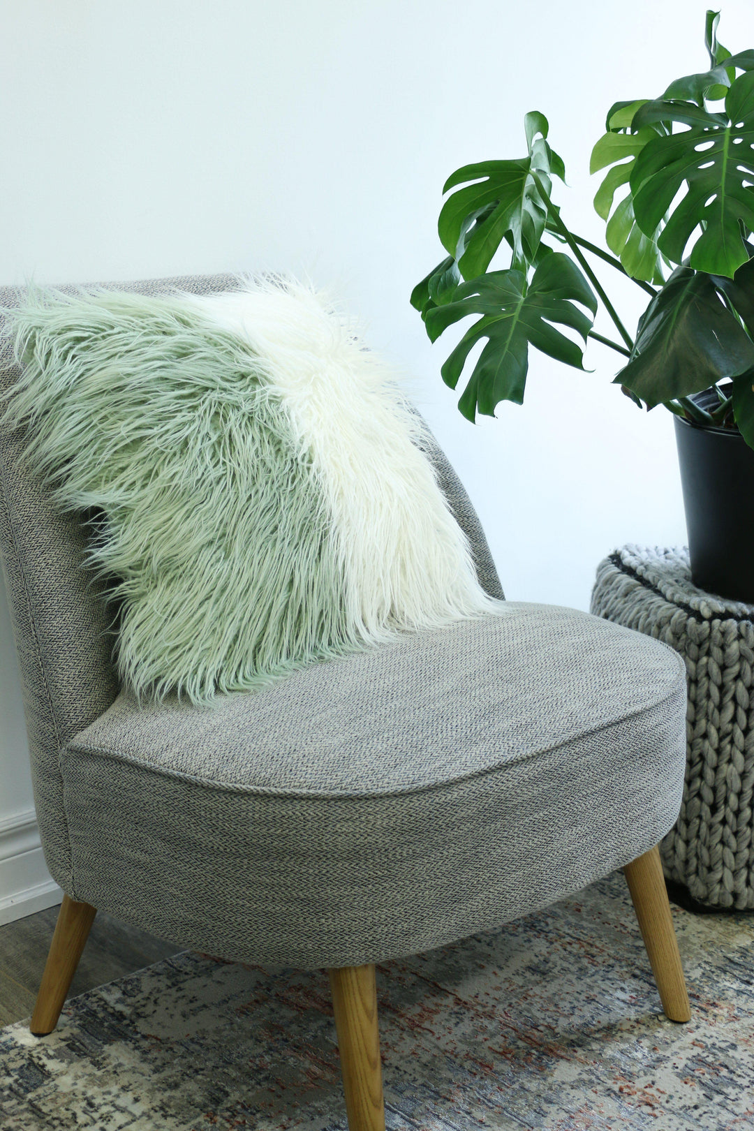 Mongolian Faux Fur Green/White Pillow - Area Rug Shop