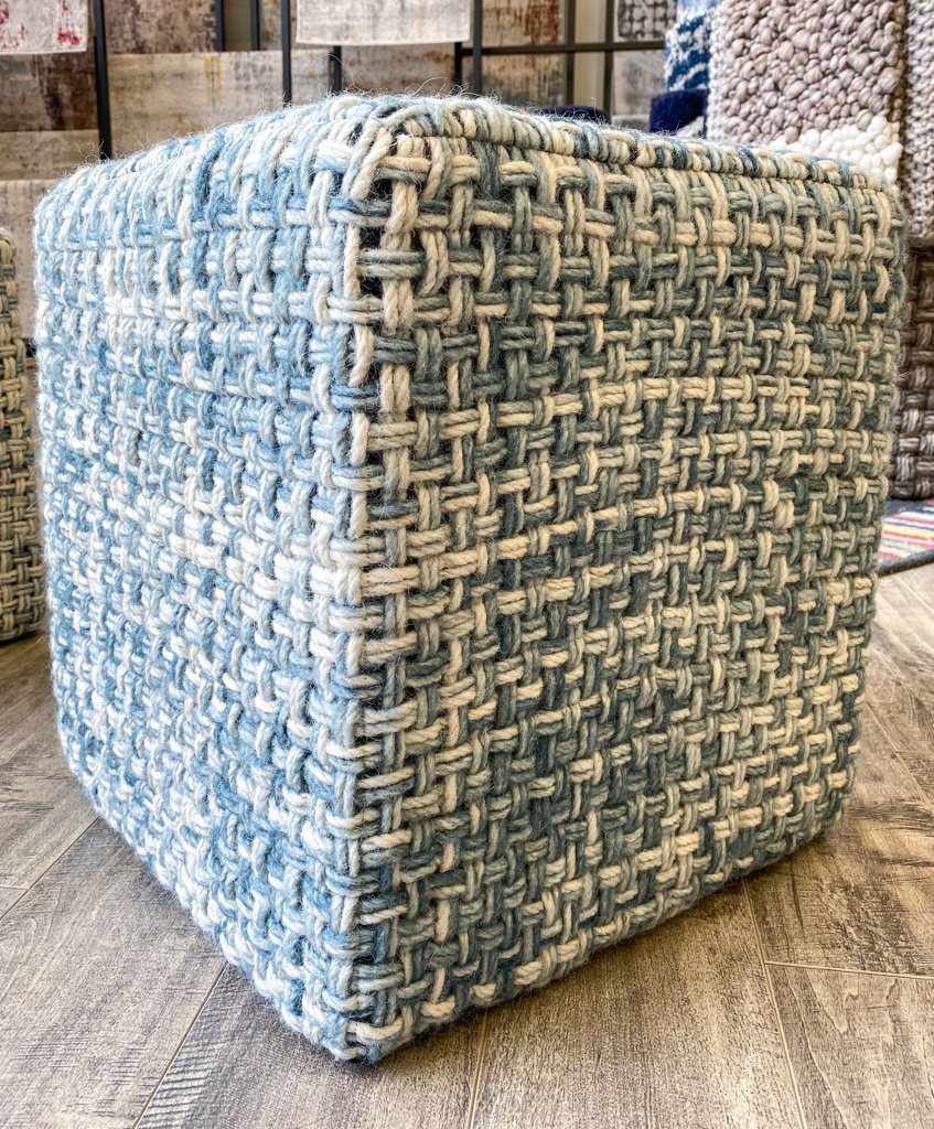 Wool Pouf - Blue/Cream