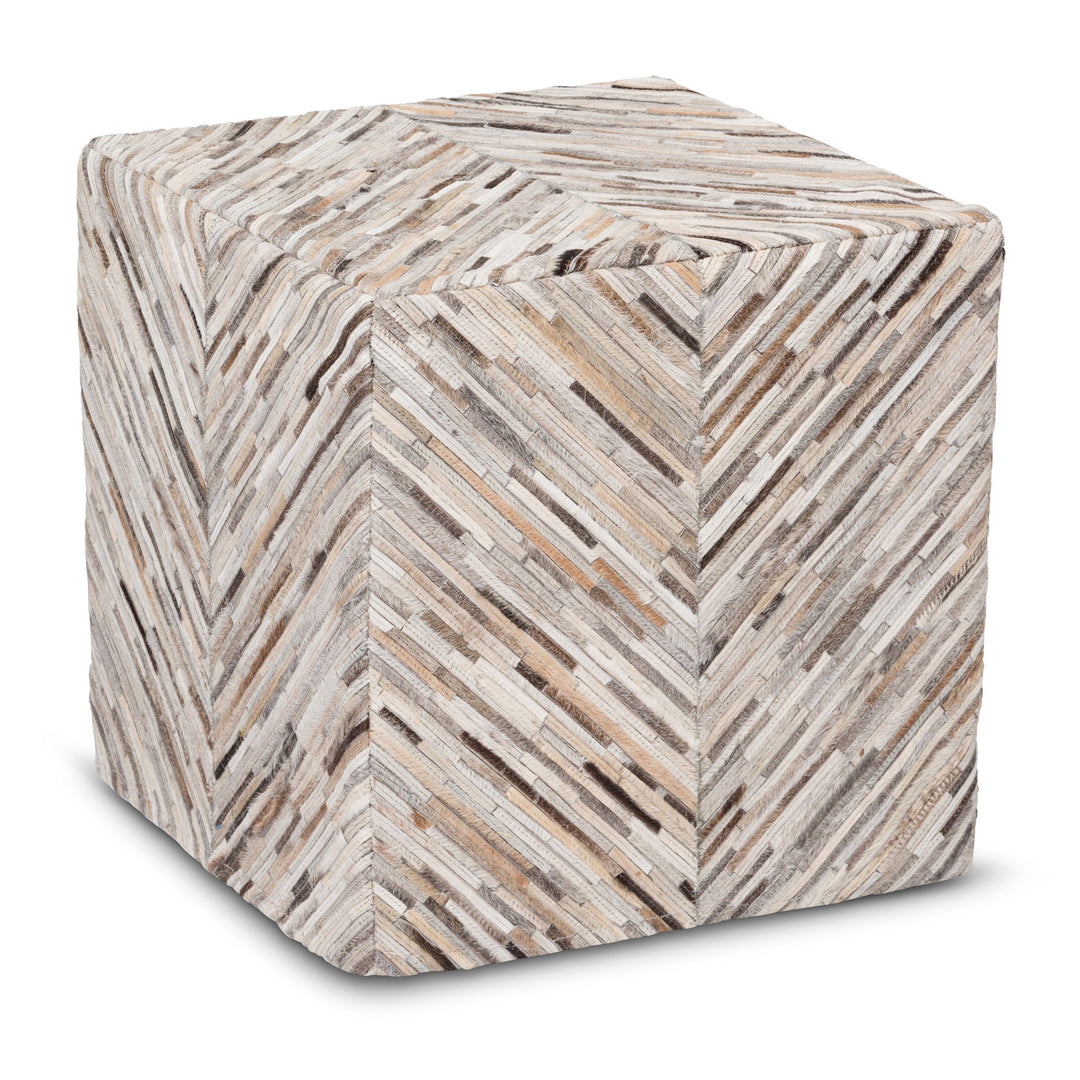 Leather Hide Pouf - Arrows Grey