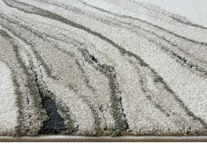 Neutral wavy area rug with soft flowing design in earthy tones