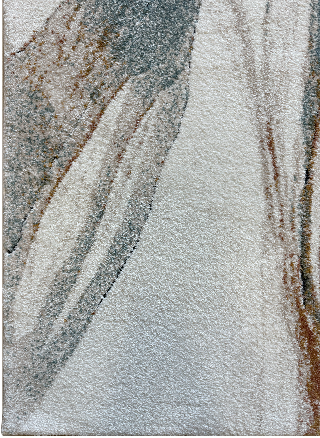 Arlo 2962 abstract area rug with green, teal, and burnt orange over a neutral base