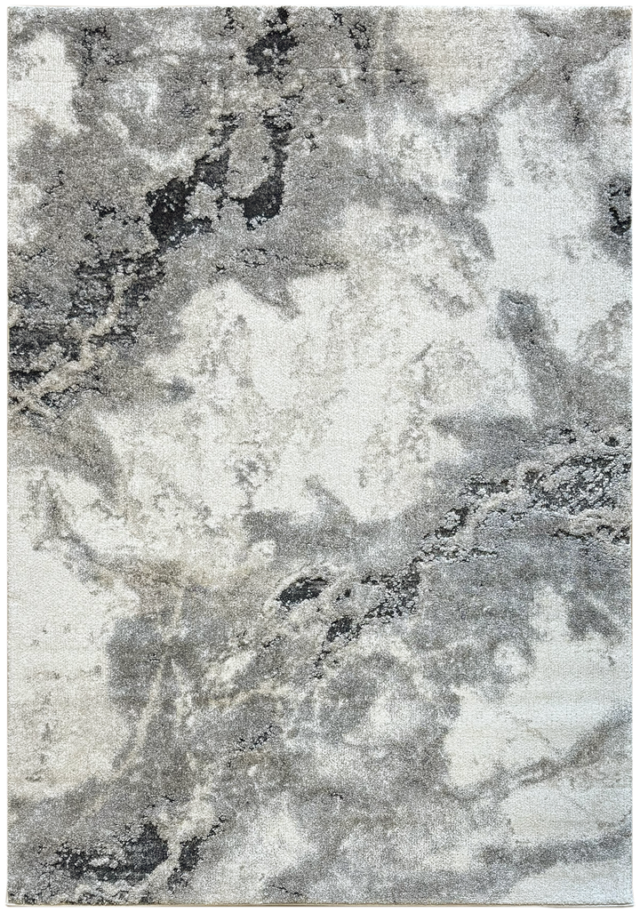 Neutral marbled area rug with layered textures and soft plush pile