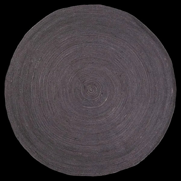 Jute Charcoal round braided area rug made in India from natural jute in deep charcoal tone