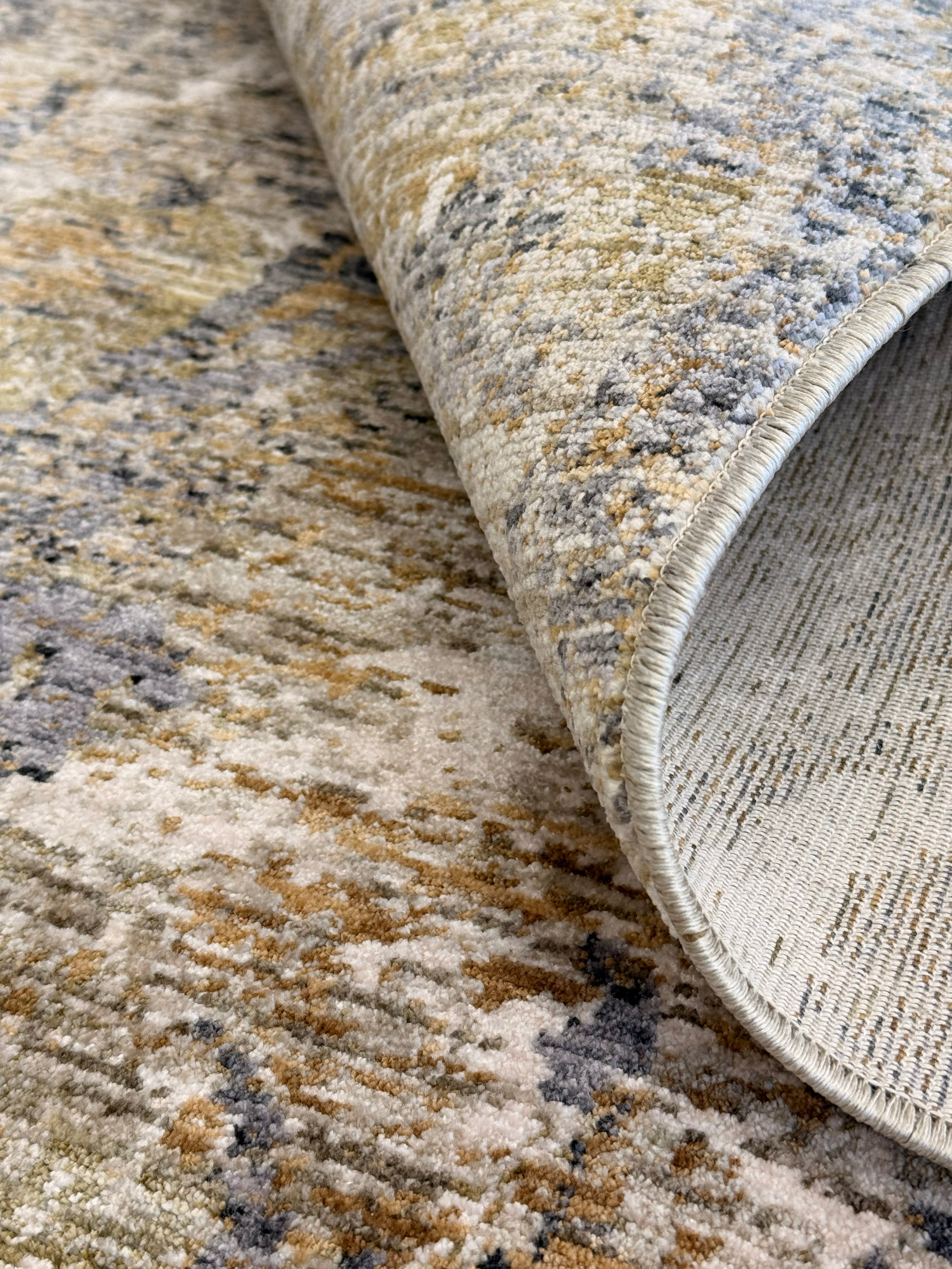 Modern Gold & Charcoal Abstract Area Rug | Industrial Rug – Area
