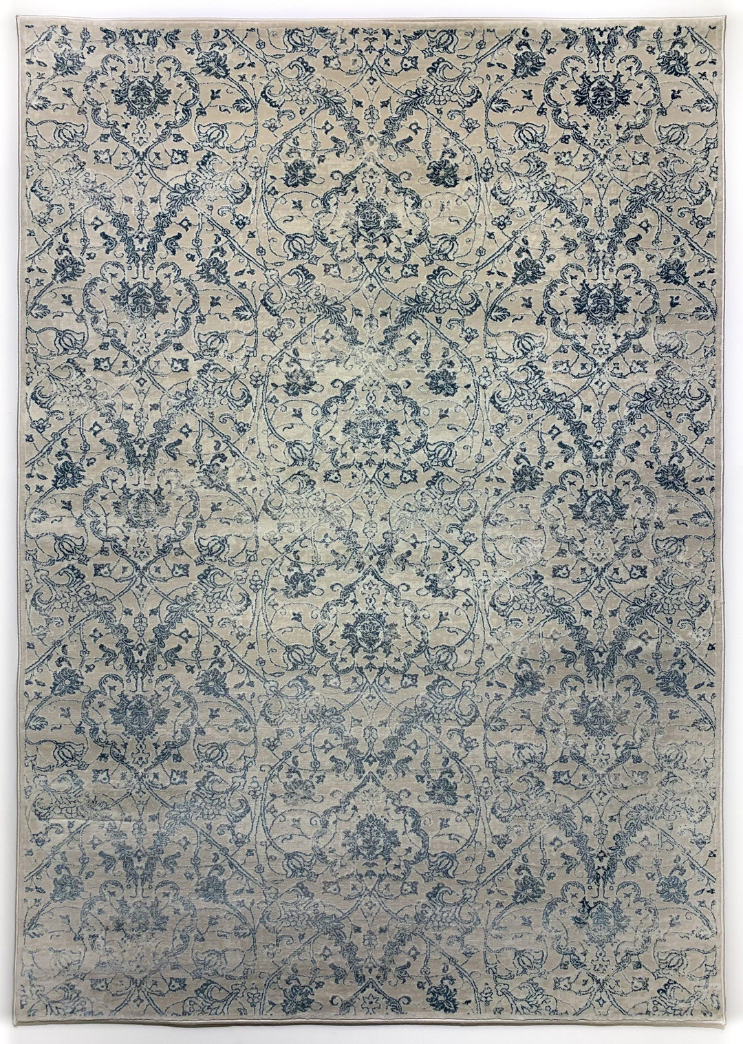 Airmont 118 Rug overall light blue thin damask pattern cream background