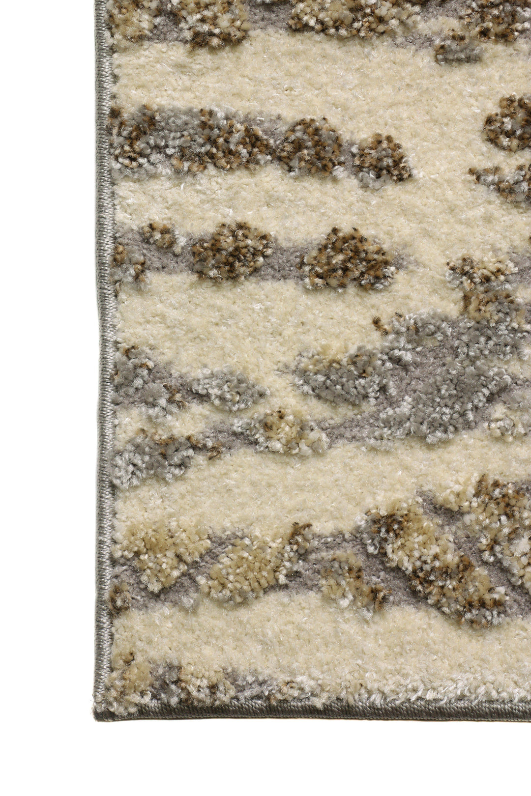 Allure 7 Rug side view traditional trellis pattern worn light grey cream brown texture