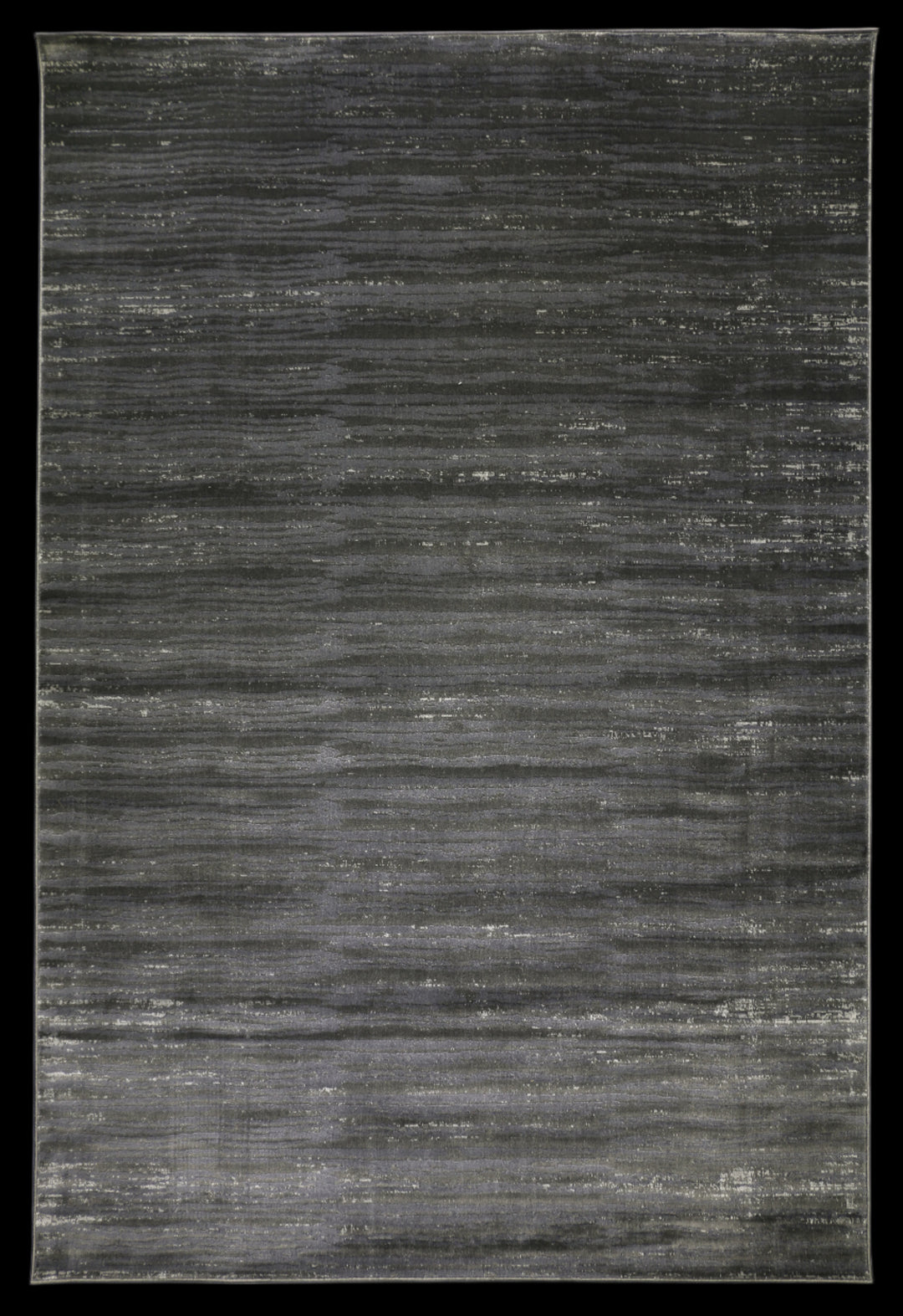 Dark grey modern minimalistic area rug with horizontal linear texture, Ginza 211 charcoal